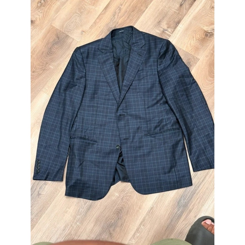 Ermenegildo Zegna Italy 50 40R Navy Windowpane Blazer Jacket Sport Suit Wool